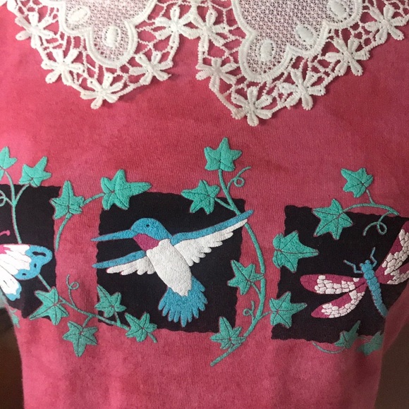 Rare Pink Tie Dye Hummingbird Lace Collar Dress M - Picture 15 of 15